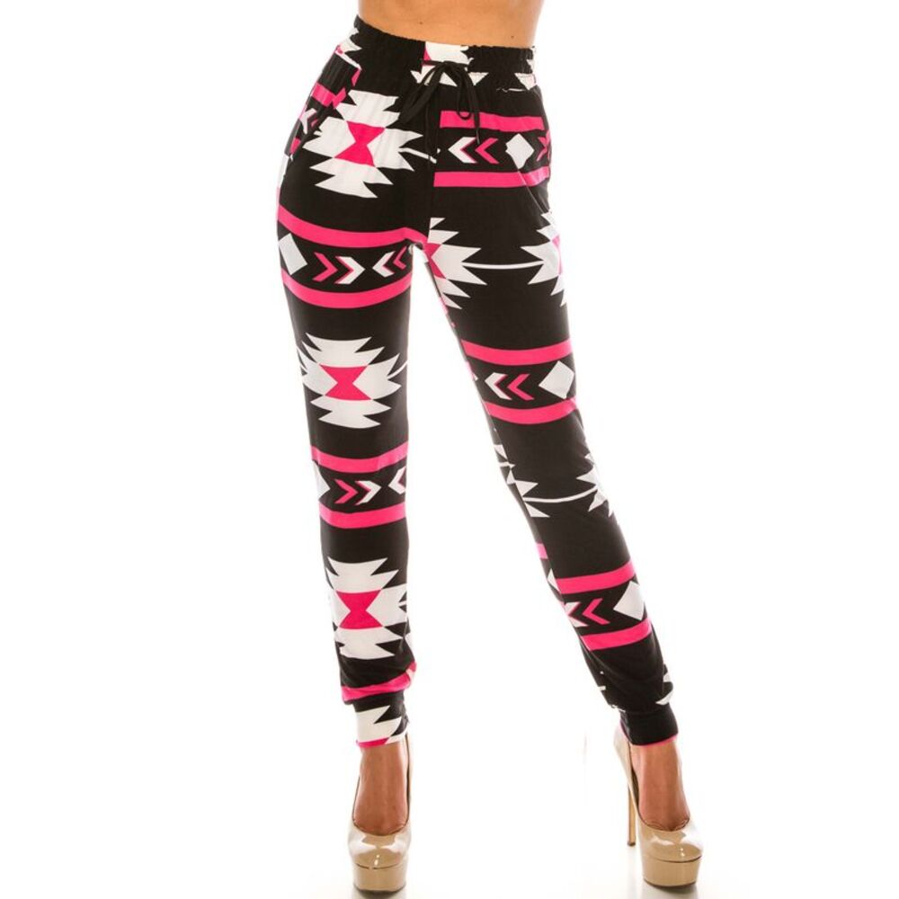 World of Leggings Buttery Smooth Magenta Aztec Tribal Joggers